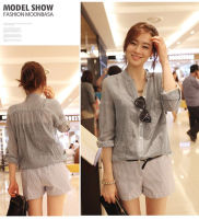 New style เสื้อผ้ากันแดดแบบใหม่ฤดูร้อนเสื้อเชิ้ตคอปกตั้งแขนสามส่วนผ้าฝ้ายและผ้าลินินทรงหลวมสดใสสไตล์ญี่ปุ่นเสื้อเชิ้ตผ้าลินินสำหรับผู้หญิง