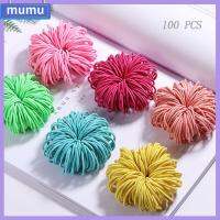 MUMU 100PCS ปลอดภัย สีลูกกวาด หมวก ที่ใส่ผมหางม้า สายยาง 3ซม. ที่รัดผม เครื่องประดับผมเด็ก