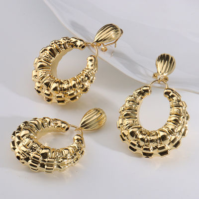 Fashion Jewelry Set Unusual Gold Plated Geometry Hanging Earrings Collar Necklace for Dubai African Weddings Bridal Jewelry Sets
