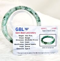 (J37) กำไลหยก แกะสลัก พม่าแท้ Jadeite Type A  ขนาด Size 62.7 mm. ลายเถาวัลย์ดอกไม้ พร้อมใบเซอร์ GBL