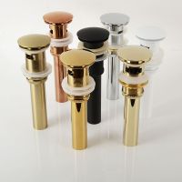 Brass Drain Black/White/Chrome Plated/Gold/Rose Gold/ORB Bathroom Basin Push Down Pop-Up Drain With/Without Overflow Hole Design Traps Drains