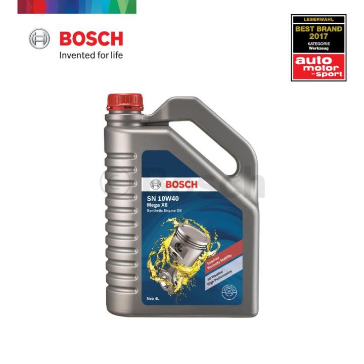 bosch-บ๊อช-น้ำมันเครื่อง-สูตรกึ่งสังเคราะห์-ระดับพรีเมี่ยม-10w40-mega-x6-4-ลิตร-ฟรีเสื้อยืดจาก-bosch