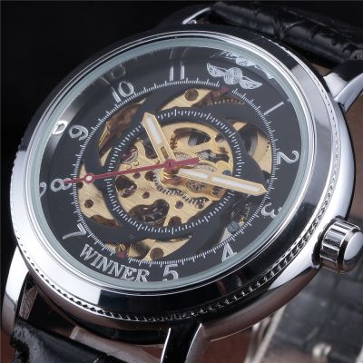 New Luxury Brand WINNER Mens Skeleton Watch Leather Automatic Mechanical Watches Business Wristwatch Clocks Relogio Masculino