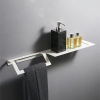 ✇❐♈ White Bathroom Shelf Wall Mounted Towel Rack Towel Bar Aluminum Bathroom Shower Shelf Towel Storage Rack Bathroom Accessories