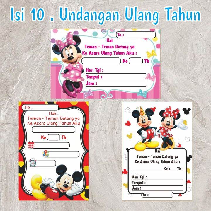 1 Pack Kartu Undangan Ulang Tahun Anak Mickey Mouse / Invitation Tikus