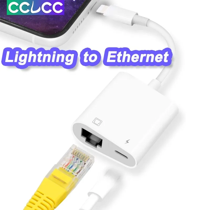 Bộ Chuyển Đổi Ethernet Sang RJ45 Lightning 2 Trong 1 Cho Iphone 14 13 12  11, Bộ Chuyển Đổi Ethernet RJ45 100Mbps Với Cổng Sạc, Tương Thích Với  iPhone/iPad Pro 