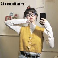 เสื้อกั๊ก IRENASTORY เสื้อสเวตเตอร์ถักสำหรับผู้หญิง,เสื้อกันหนาวเสื้อกั๊กแบบสั้นคลิปบางเสื้อกั๊กขนาดเล็กสำหรับฤดูหนาว