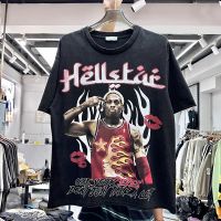 วินเทจคุณภาพสูง เสื้อยืดสีดำ Hellstar ผู้ชายผู้หญิงเสื้อยืดหลากสี Mon Compte