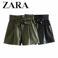 Zara กางเกงขาสั้น หนังเทียม สีดํา หรูหรา แฟชั่นสไตล์ฝรั่งเศส สําหรับผู้หญิง ag