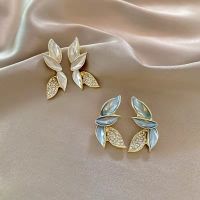 [COD] Korean temperament super fairy all-match leaf earrings diamond long section lady light luxury female