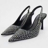 Spains 2023 Zaraˉspring new product fashion niche fine heel pointed rhinestone sexy temperament female sandals