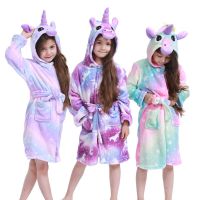 Children Bathrobe for Girls Kigurumi Unicorn Pyjamas Kids Colar Fleece Boys Bathrobes Nightgown Baby Sleepwear Hoodie Bath Robe