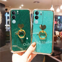 เคสโทรศัพท์ VIVO V29 Pro V29e Y27 Y36 Y78 Y02T Y02 Y02A 5G 4G เคส ดีไซน์ใหม่ข้อเสนอสุดพิเศษต้นฉบับกลิตเตอร์รูปหัวใจชุบด้วยไฟฟ้าปกแข็งพร้อมที่วางแหวนนิ้ว Case 2023