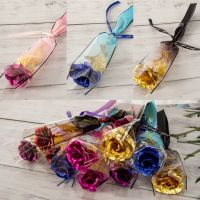 【hot】❅❄✘  Artificial Flowers Foil Plated Gold Wedding Valentines Day Decoration Mothers Gifts Fake