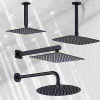 Bathroom Overhead Wall Ceiling Mounted Shower Arm Top Head Ultra Thin Matt Black Rainfall Sprinkler Spar Big Square Round Oval Showerheads