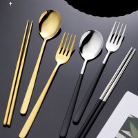 3-piece Set of Korean Portable Cutlery Stainless Steel Chopsticks Fork and Spoon Travel Cutlery Set