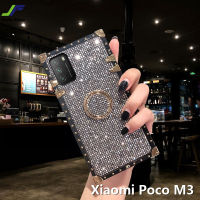 JieFie เคส Xiaomi Poco M3/X3โปร/X3 X3 Nfc/ C3สี่เหลี่ยมหรูหราเพชรส่องประกายเคสโทรศัพท์พร้อมขาตั้งพับได้