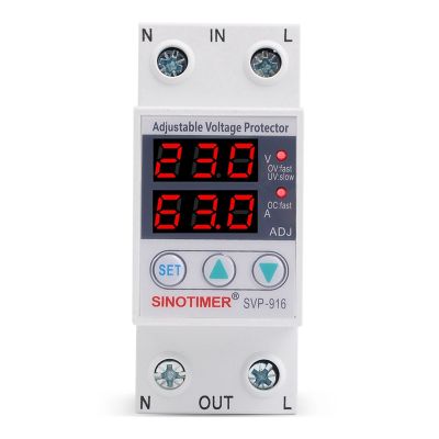 SINOTIMER Usage Dual LED Display Voltage Surge Protector 63A Din Rail Voltage Surge Protector with Limit Current Protection