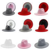 มาใหม่สีเทาสีชมพู P atchwork ผู้หญิงขนสัตว์รู้สึก Fedora Ha ที่เรียบง่าย U nisex ผ้าฝ้ายโพลีเอสเตอร์ปีกกว้างผู้ชาย Fedora ปานามาหมวก