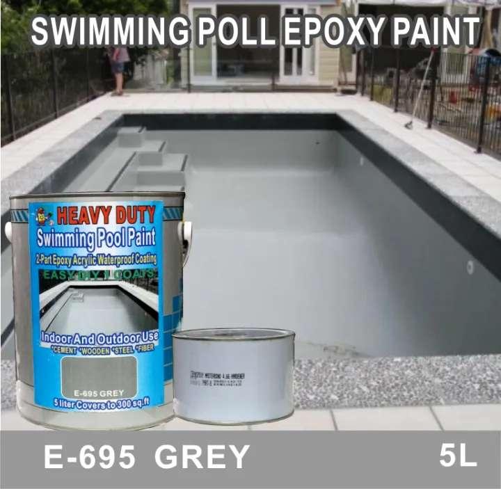 695 GREY SWIMMING POOL EPOXY PAINT ( 1L ) Heavy Duty • 2Part Epoxy