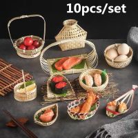 10 pcs Japanese bamboo bento sushi seafood boat woven weave handmade bamboo basket farmhouse tableware sashimi plate decoration