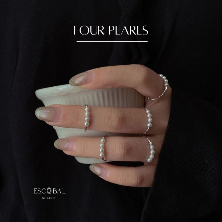 escobal-แหวนไข่มุก-four-pearls-แหวนมุกธรรมชาติแท้-100-แหวนเงินแท้-แหวนปรับขนาดได้-แหวนแฟชั่น-แหวนผู้หญิง-แหวนเกาหลี