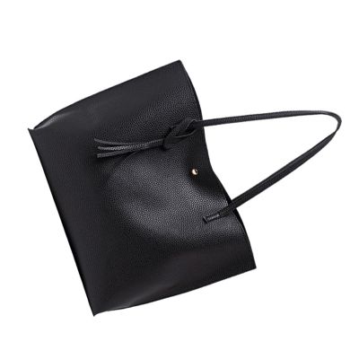 กระเป๋าสะพายไหล่กระเป๋าใช้งานจริงกระเป๋าถือ PU แบบเรียบง่ายทันสมัยความจุมากสีดำสำหรับผู้หญิง