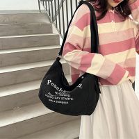 〖Maximus metals〗 Letter Canvas Bag Women 2022 New Fashion All Match Tote Bag Student Class Large Capacity Messenger Bag Magnetic Buckle Simple
