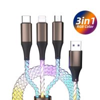 3 In 1 Rgb Usb Type C สายเรืองแสงไหล1.2M สายชาร์จเร็วสาย Led เครื่องชาร์จ Usb สำหรับ