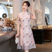 S-5XL Qipao Womens Embroidered Standing Neck Fashion Dress