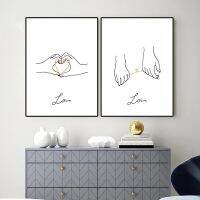 บทคัดย่อ Line Printss Wall Art Nordic Sweet Love ภาพผนังตกแต่งบ้านสีเหลือง Line Holding Hands Poster
