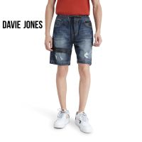 DAVIE JONES กางเกงขาสั้น ผู้ชาย เอวยางยืด สีกรม คาดหนัง Elasticated Shorts in navy SH0039NV