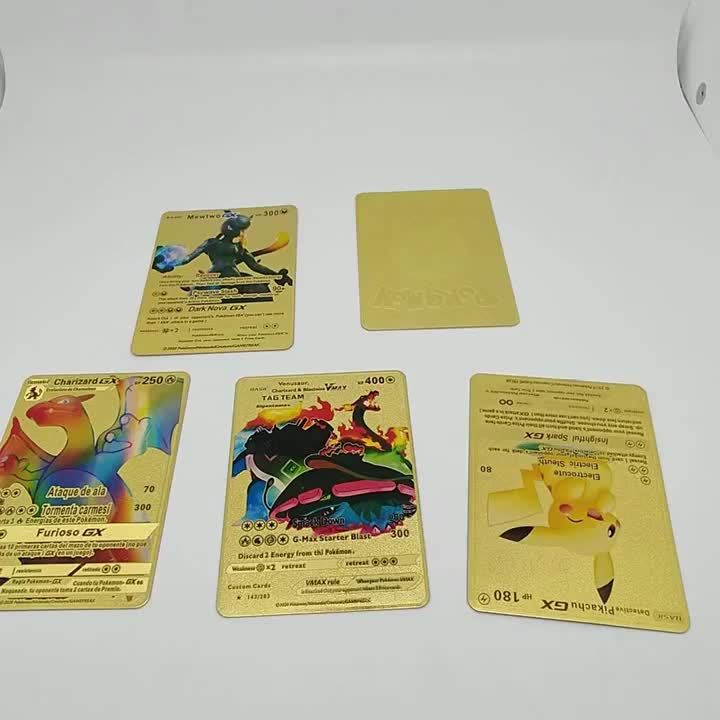 5PCS Pokemon Iron Cards Golden Metal Pokemon Shiny Letters Pikachu