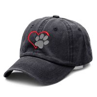 หมวกเบสบอลปักลายหัวใจรอยเท้าหมาผ้าฝ้ายฟอกสีสำหรับผู้ชายผู้หญิงหมวกกอล์ฟหมวกคุณพ่อหมวกแก๊ปหมวกแก๊ป