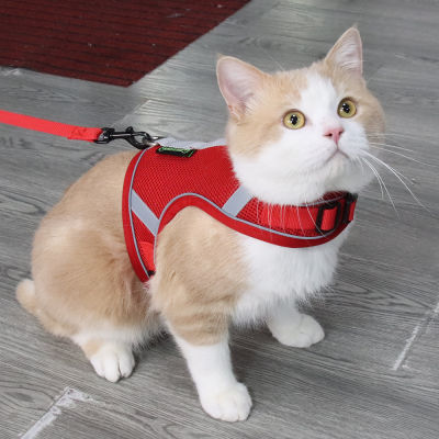 สายรัดแมวเดินสายจูงตาข่ายปลอกคอสะท้อนแสงปลอกคอสุนัขปรับ Breastplate ควบคุมง่ายอุปกรณ์สัตว์เลี้ยง
