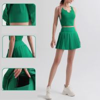 【CC】 And Tennis Skirt Gym Color Lycra Pleated One-piece Anti-glare Womens