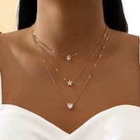 ☾✥ SUMENG 2023 New Fashion Crystal Zircon Heart Star Charm Multilayered Pendant Necklace Square Rhinestone Jewelry For Women Gifts