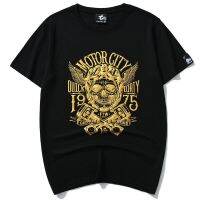 【Hot Sale】 retro skull short-sleeved T-shirt mens fashion brand punk pure large size high version bronzing