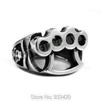 Free Shipping Skull Boxing Glove Biker Ring Stainless Steel Jewelry Classic Black Sliver Motor Biker Men Ring Wholesale SWR0436