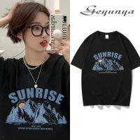 geyunya เสื้อยืดแขนสั้นทรงหลวมสำหรับผู้หญิง,เสื้อยืดแฟชั่นผ้าฝ้าย100% ลายภูเขา