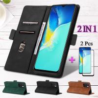 2 IN 1สำหรับ VIVO Y15A Y15S 2021 4G หนังเรียบง่ายเคสโทรศัพท์พร้อมหน้าจอป้องกันเซรามิค