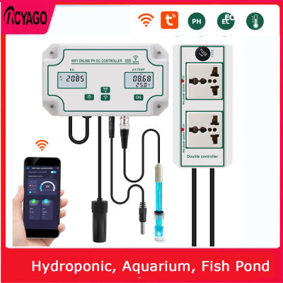 RCYAGO ใหม่ WIFI Tuya App 3 In 1 PH EC ควบคุมอุณหภูมิ PH Meter EC Tester ตรวจสอบคุณภาพน้ำสำหรับไฮโดรโพนิ,พิพิธภัณฑ์สัตว์น้ำ,บ่อปลา