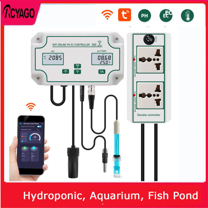 RCYAGO New WIFI Tuya App 3 in 1 PH EC Temperature Controller PH Meter