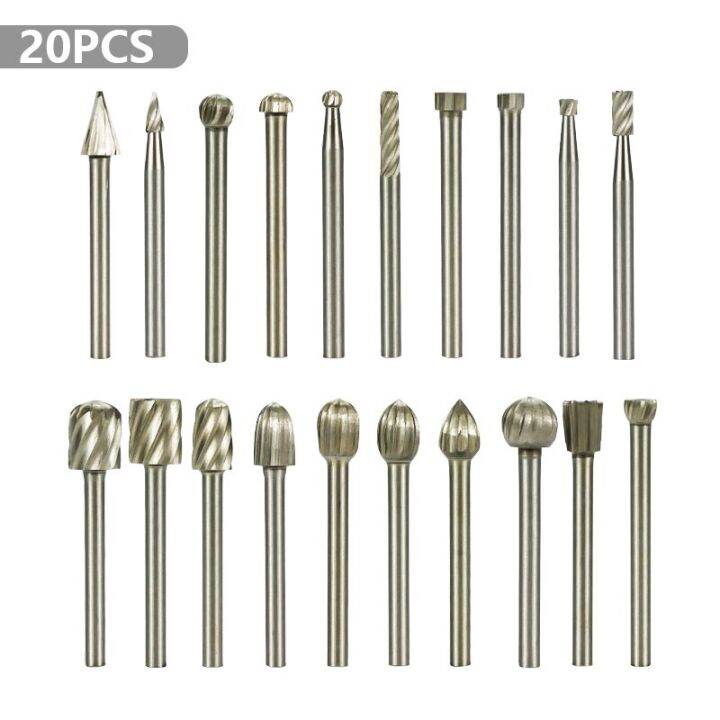 rotary-router-milling-cutter-20pc-3mm-shank-hss-routing-bits-burr-wood-plastic-carving-tool-kit-woodworking-accessory-for-dremel-drills-drivers