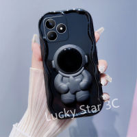 ปลอกอ่อนสีทึบรูปคลื่นมาใหม่สำหรับ Realme C53 C55 C35 C31 C33 C30 C30s Phone Case เคสโทรศัพท์ป้องกันการตกหล่นพร้อมตัวยึดนักบินอวกาศและสายรัดข้อมือด้านหลังโทรศัพท์