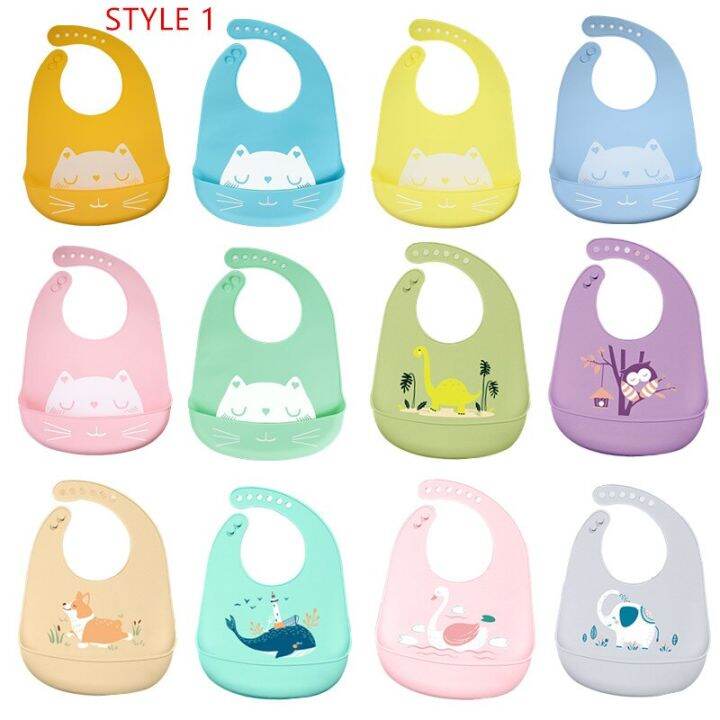 2021-cute-baby-bibs-waterproof-silicone-bib-infant-toddler-feeding-saliva-towel-cartoon-adjustable-children-apron-with-pocket