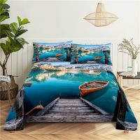 【hot】！ Seaside Scenery Sheet  Digital Printing Polyester Bed Flat With Pillowcase Print