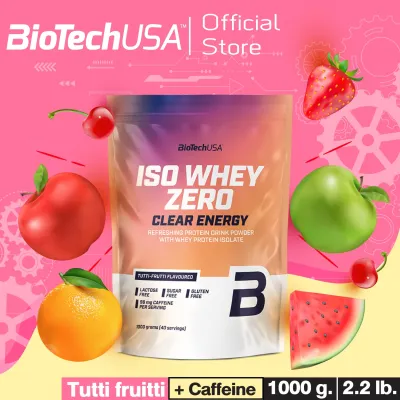 BioTechUSA Iso Whey Zero Clear Enery 1000g Tutti Fruitti เวย์โปรตีนไอโซเลท ลีนเวย์ มีคาเฟอีน อร่อยเหมือนน้ำผลไม้ สร้าง บำรุง กล้ามเนื้อ Whey Protein Isolate with BCAA