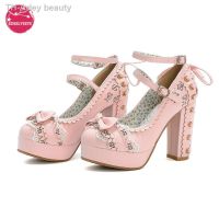 【hot】✔  Ladies Super Heels Platform Shoes Bow Mary Buckle Pumps