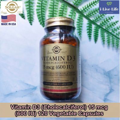 วิตามินดี 3 Vitamin D3 (Cholecalciferol) 15 mcg (600 IU) 120 Vegetable Capsules - Solgar D-3